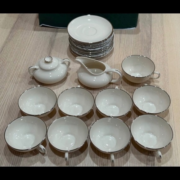 Franciscan Other - Vintage Franciscan Platinum Band Cup Saucer Serving Set 20pcs MCM Tea Time